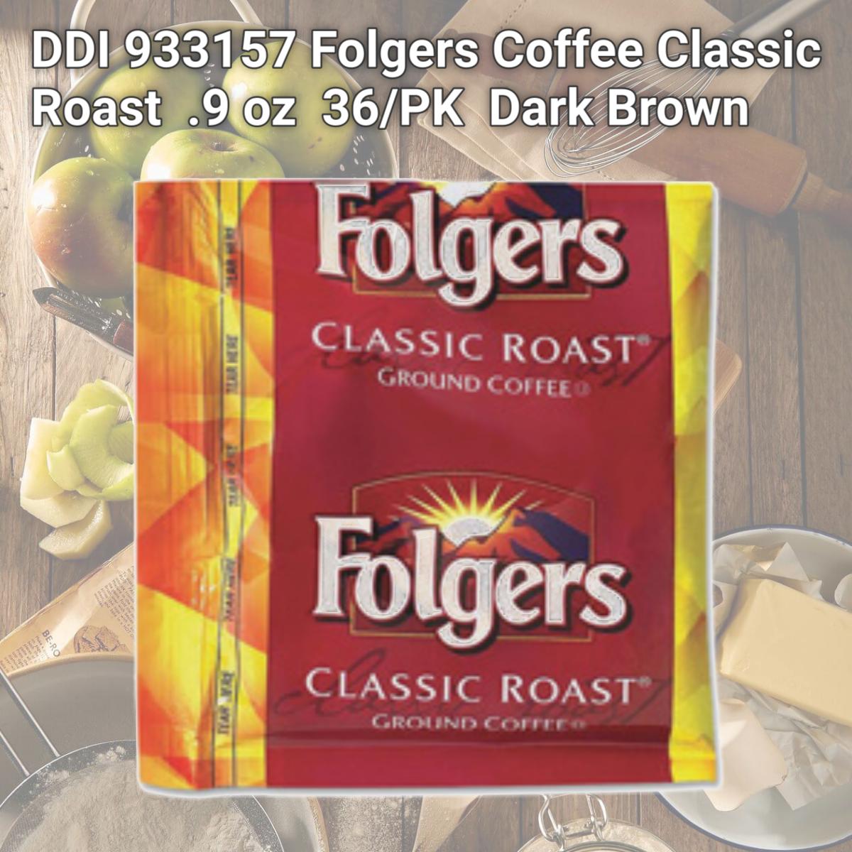 Picture of DDI 933157 Folgers Coffee Classic Roast  .9 oz  36/PK  Dark Brown