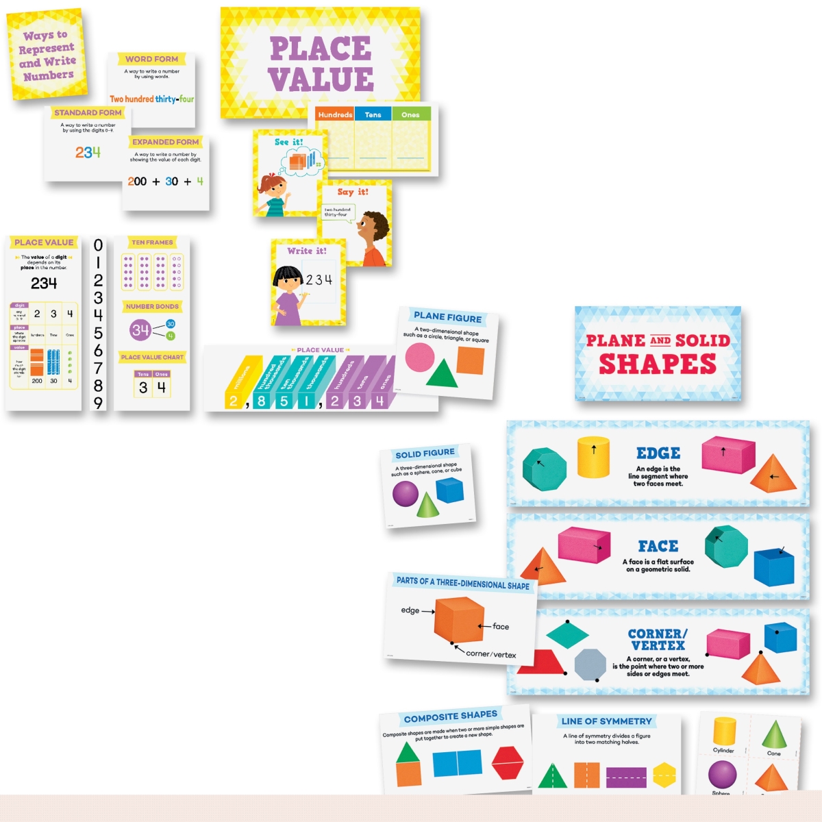 Ctc8907 Place Value & Shapes Bulletin Board Sets - Multi Color