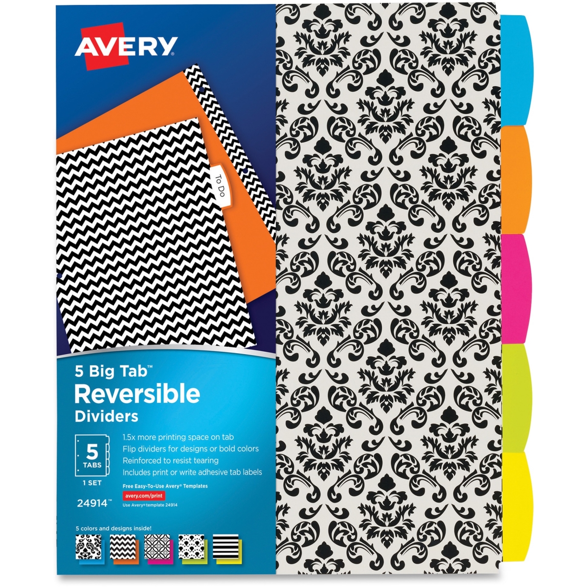 Ave24914 Write & Wipe Yellow Clouds - 5 Tabs, Black & White