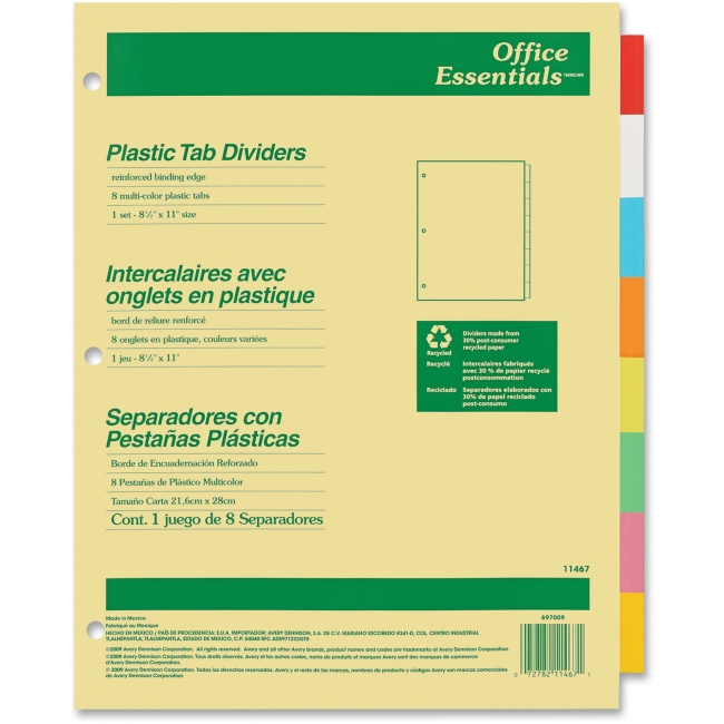 Ave11467 Index Maker Translucent - Economy Insertable Dividers, 8 Tabs & Plastic - Assorted Color