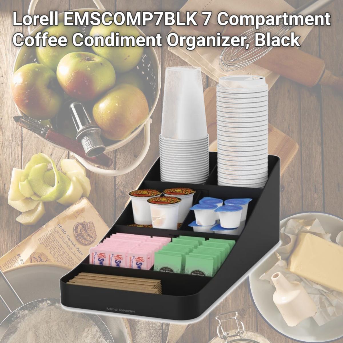 Picture of Lorell EMSCOMP7BLK 7 Compartment Coffee Condiment Organizer, Black