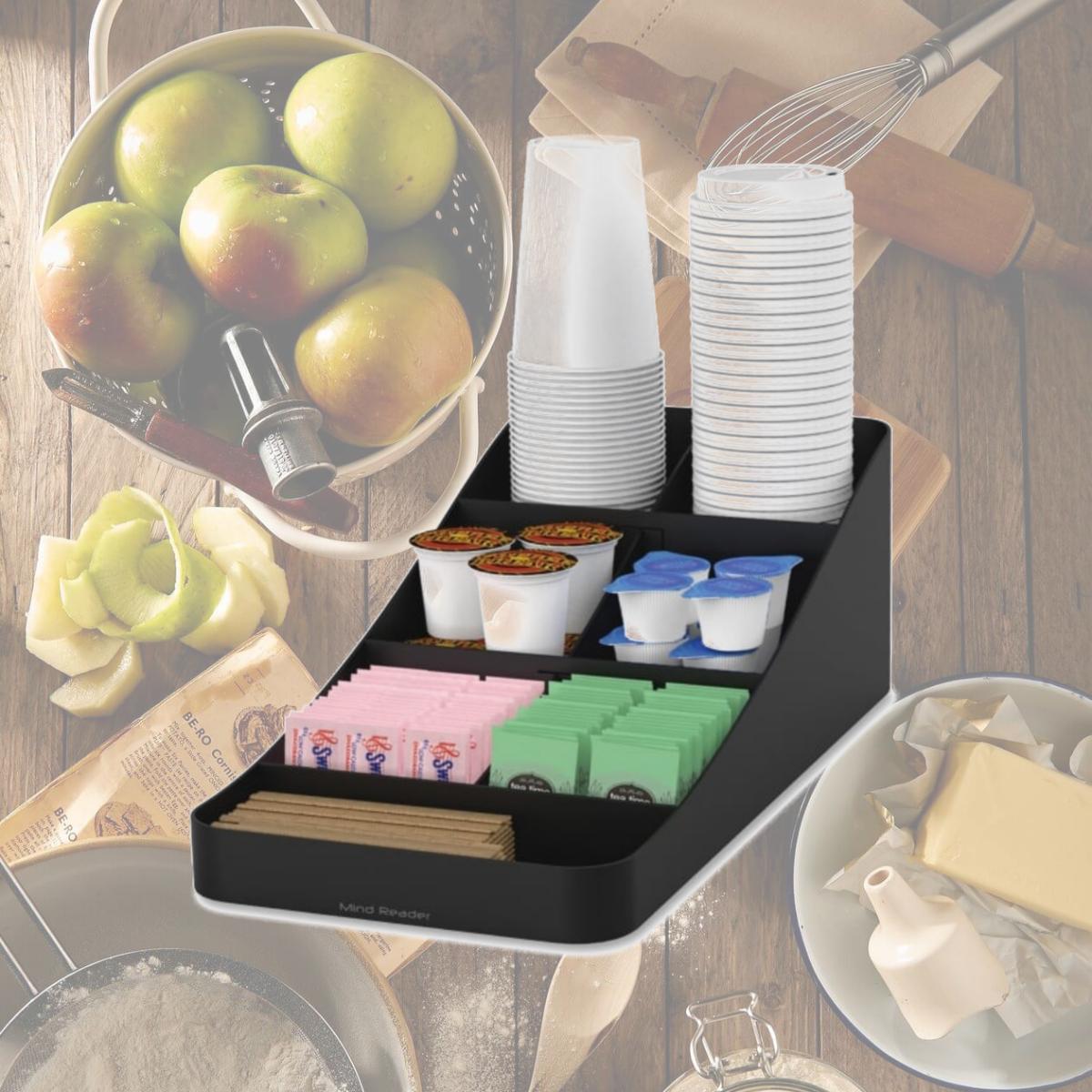 Picture of Lorell EMSCOMP7BLK 7 Compartment Coffee Condiment Organizer, Black