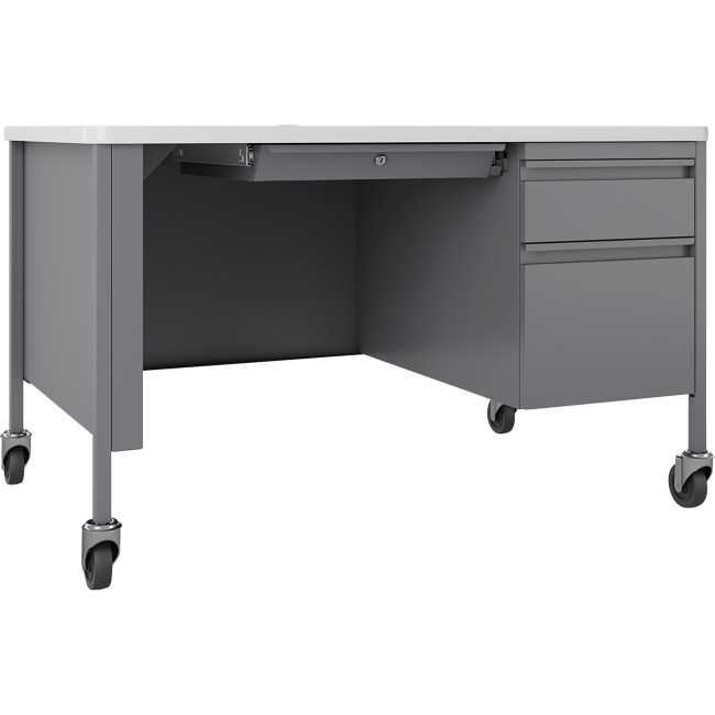 Llr66944 Fortress Steel Teachers Desk, Platinum & White - 48 X 30 X 29.5 In.