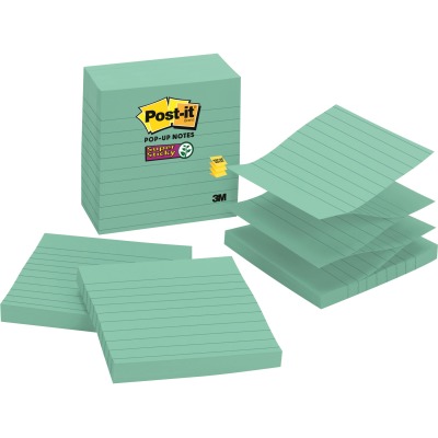 Mmmr440wass Sticky Note Super Sticky Pop-up Lined Notes Refills, Aqua