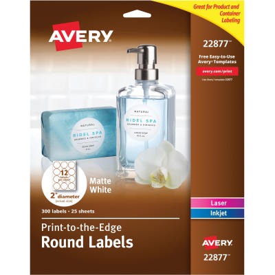 Ave22877 2 In. Dia. Easy Peel Print-to-the-edge Round Labels, White