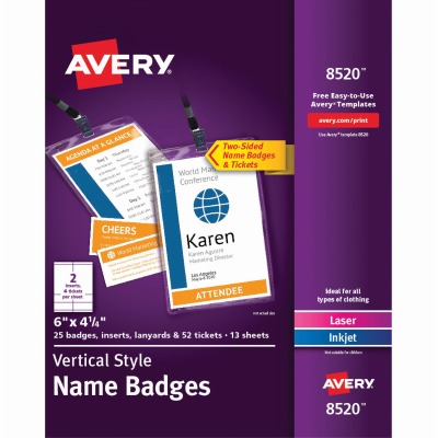 Ave8520 Vertical Style Name Badges Kit, White