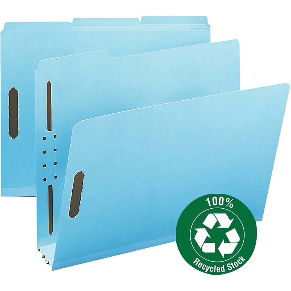 100 Percent Recycled Pressboard Fastener Folders - Letter, Blue - 350 Sheet Capacity