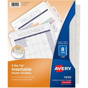 AVE11836 Big Tab Insertable Plastic Dividers - 8-Tab Set, Clear