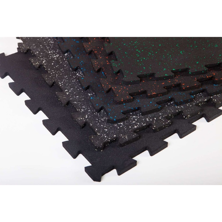 Sl-m Blue Interlocking Anti-fatigue Rubber Single Middle Flooring Tiles With Black & Blue Flecks - 19.5 X 19.5 X 0.37 In.