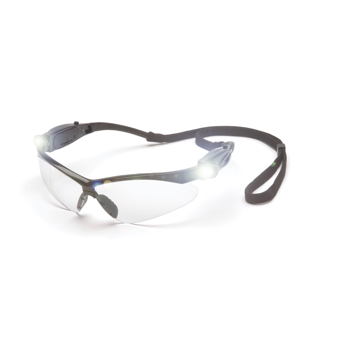 5000117 Safety Glasses Black Frame Led Temples, Clear Lens
