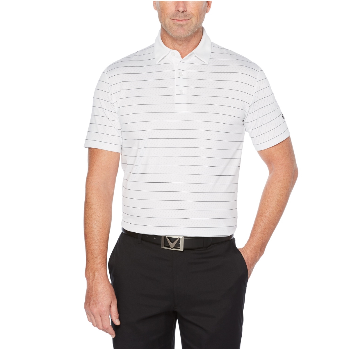 UPC 085212672900 product image for Callaway 1112587 Ventilated Striped Polo T Shirt - Bright White & Black Logo 2XL | upcitemdb.com
