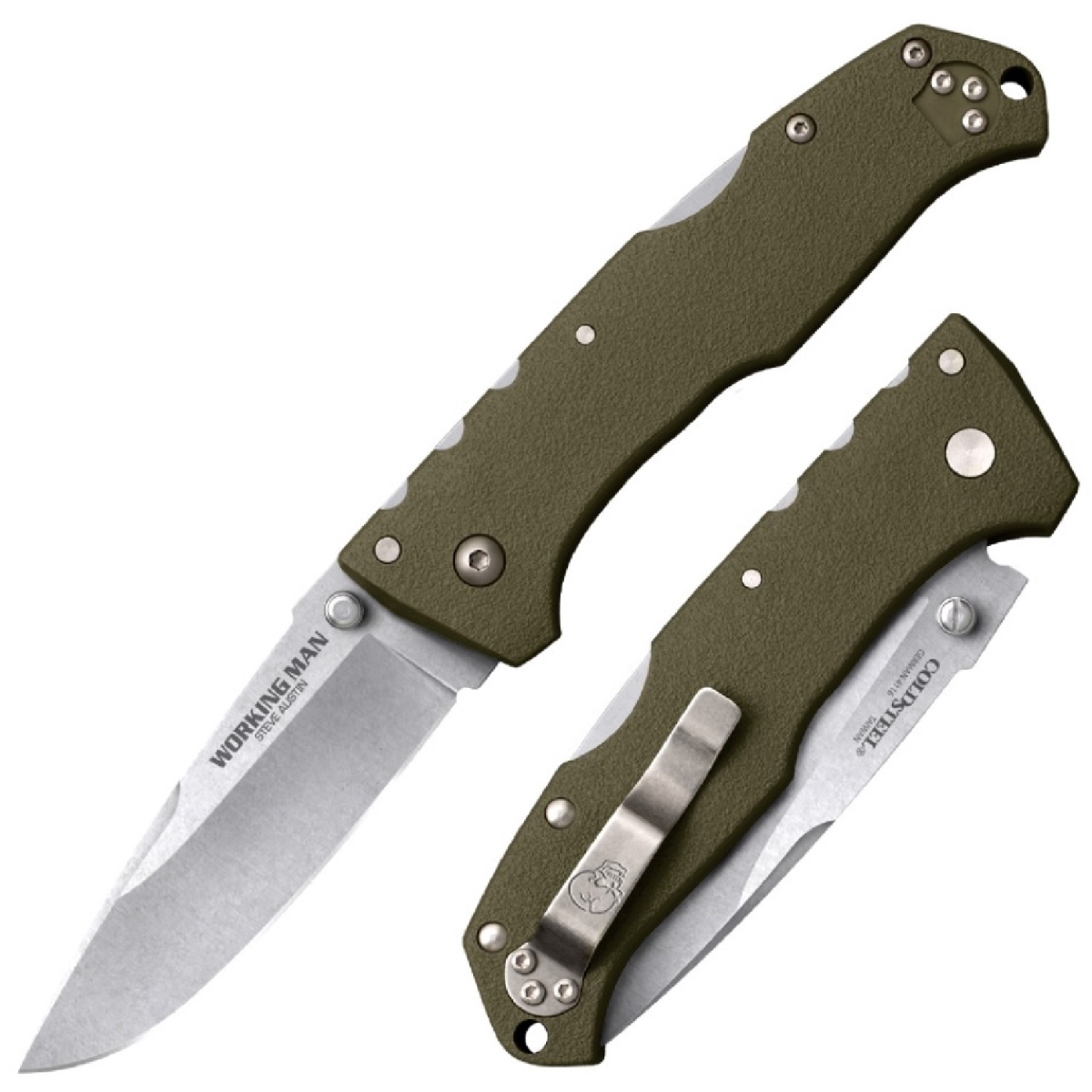58mvg 3.5 In. Ak-47 Folding Plain Black Blade With Olive Green G-10 Handle