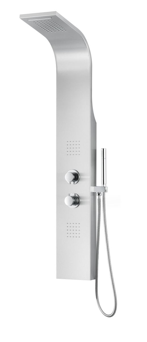 Spa World Sp-az038 60 In. Anchorage Series Full Body Shower Panel System With Heavy Rain Shower & Spray Wand - Brushed Steel