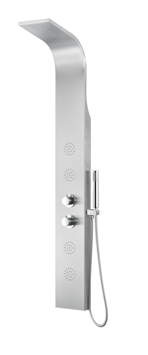 Spa World Sp-az040 64 In. Praire Series Full Body Shower Panel System With Heavy Rain Shower & Spray Wand - Brushed Steel