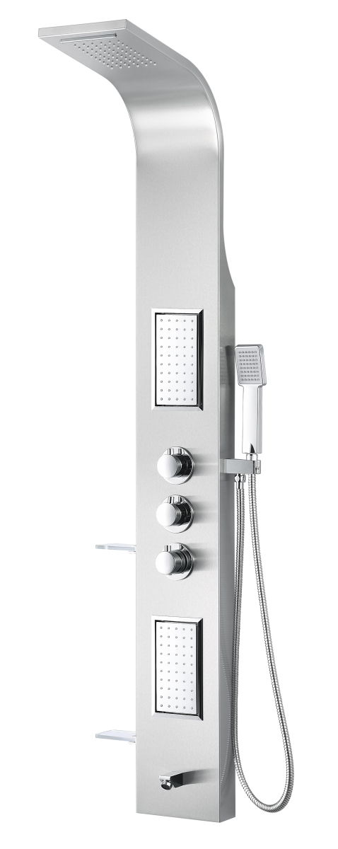 Spa World Sp-az042 58 In. Field Series Full Body Shower Panel System With Heavy Rain Shower & Spray Wand - Brushed Steel