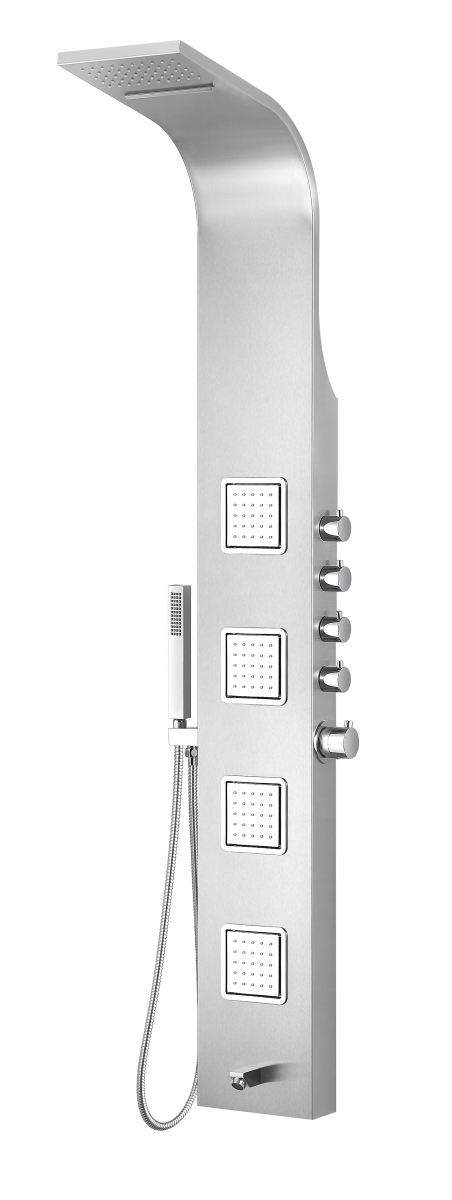 Spa World Sp-az043 64 In. Mesa Series Full Body Shower Panel System With Heavy Rain Shower & Spray Wand - Brushed Steel
