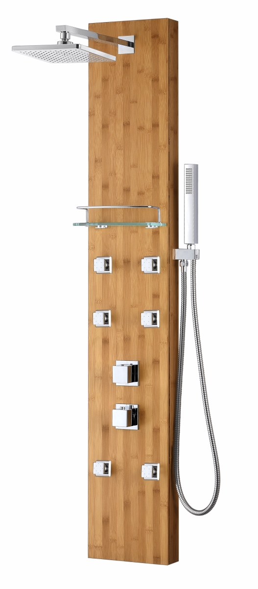 Spa World Sp-az058 60 In. Crane Series Full Body Shower Panel System With Heavy Rain Shower & Spray Wand - Natural Bamboo