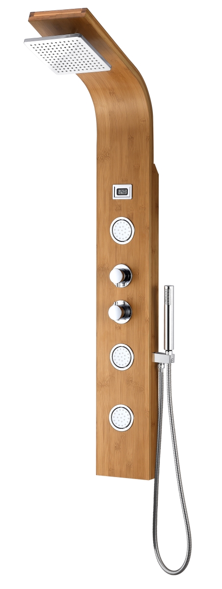 Spa World Sp-az059 60 In. Crane Series Full Body Shower Panel System With Heavy Rain Shower & Spray Wand - Natural Bamboo