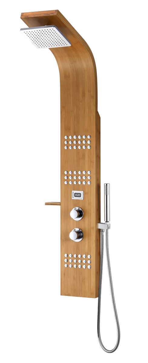 Spa World Sp-az060 60 In. Crane Series Full Body Shower Panel System With Heavy Rain Shower & Spray Wand - Natural Bamboo
