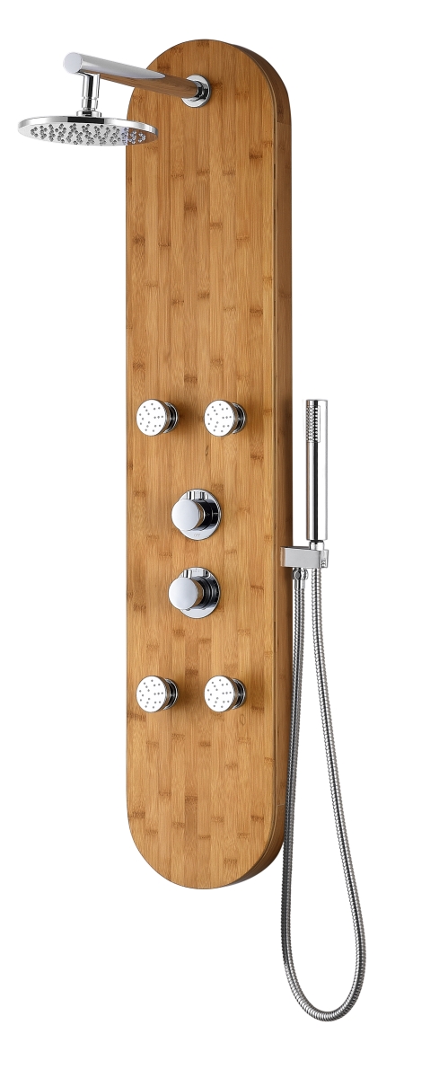 Spa World Sp-az061 52 In. Crane Series Full Body Shower Panel System With Heavy Rain Shower & Spray Wand - Natural Bamboo