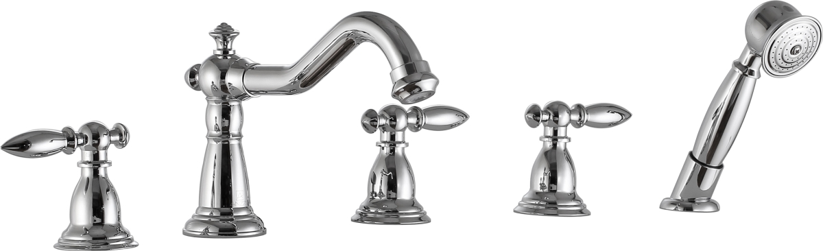 Anzzi Fr-az091ch 5.91 X 19.7 X 9.84 In. Patriarch 2-handle Deck-mount Roman Tub Faucet With Handheld Sprayer, Polished Chrome