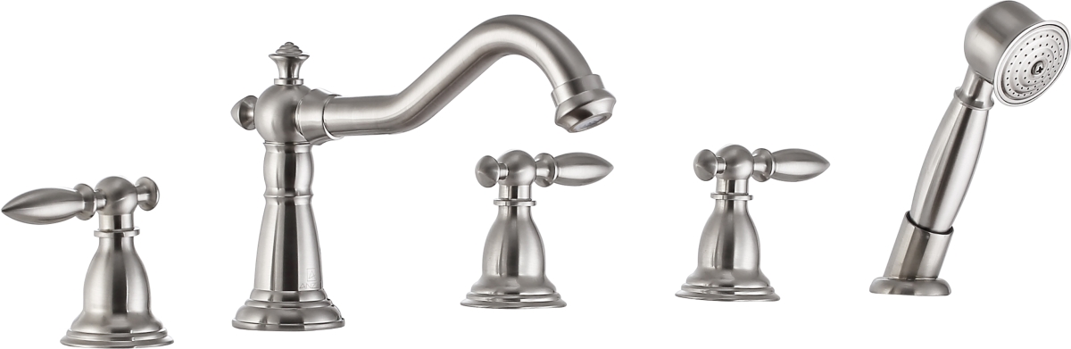 Anzzi Fr-az091bn 5.91 X 19.7 X 9.84 In. Patriarch 2-handle Deck-mount Roman Tub Faucet With Handheld Sprayer, Brushed Nickel