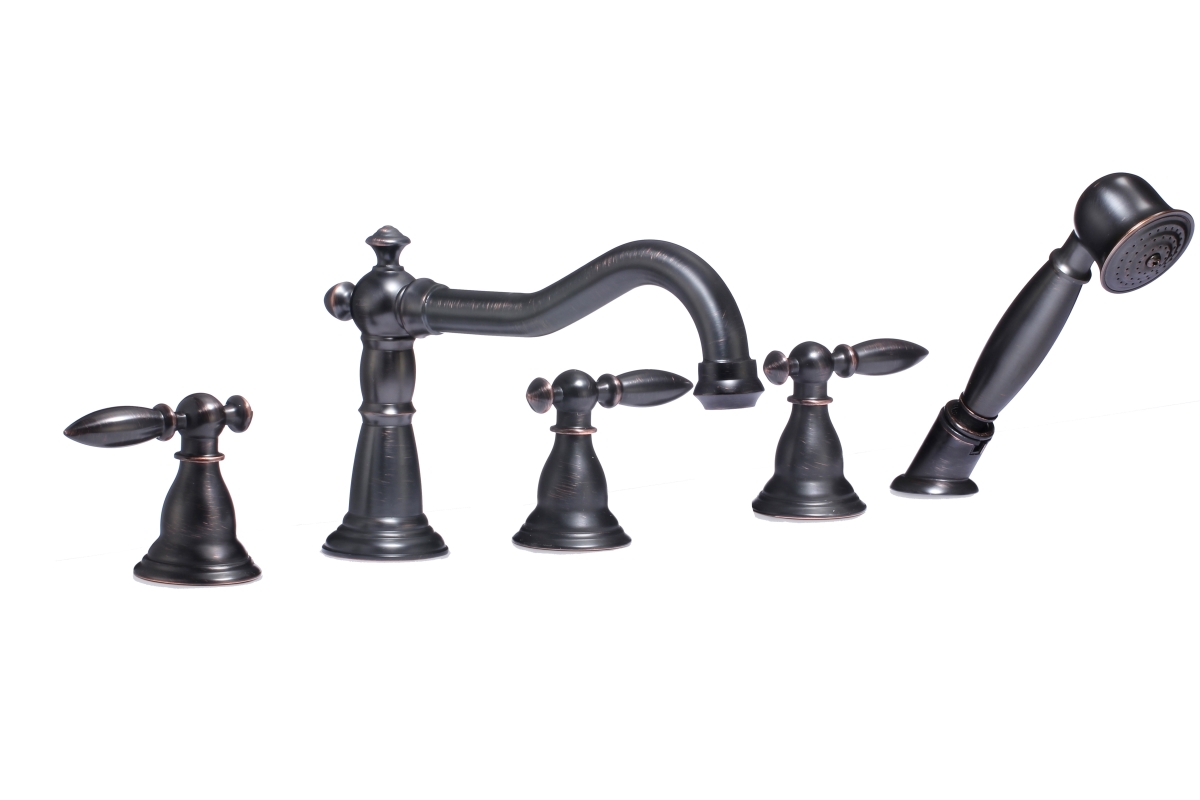 Anzzi Fr-az091orb 5.91 X 19.7 X 9.84 In. Patriarch 2-handle Deck-mount Roman Tub Faucet With Handheld Sprayer, Oil Rubbed Bronze