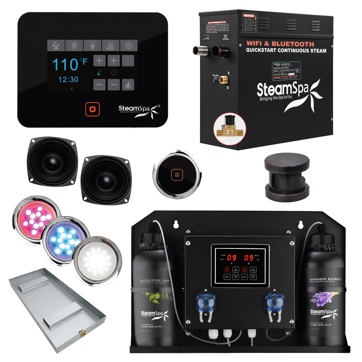 BKT450ORB-ADP 4.5kW Black Series Wi-Fi & Bluetooth QuickStart Steam Bath Generator Pack with Dual Aroma Pump, Oil Rubbed Bronze