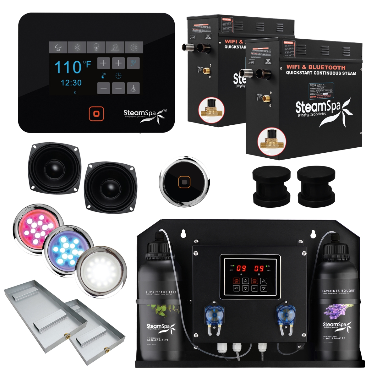 BKT1800MK-ADP 2 x 9kW Black Series Wi-Fi & Bluetooth QuickStart Steam Bath Generator Pack with Dual Aroma Pump, Matte Black