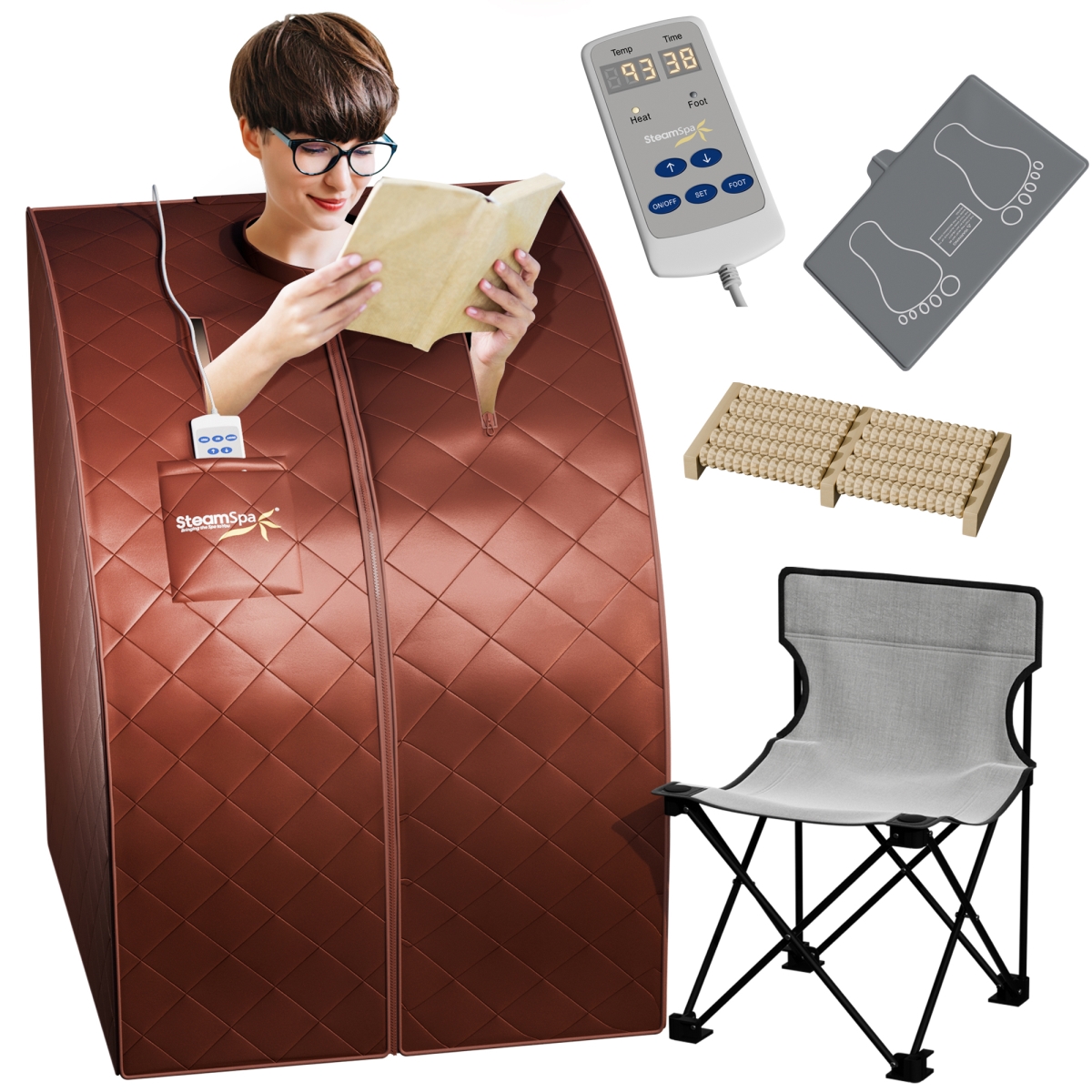 SP-SS0002-1P Portable 1-Person Infrared Home Sauna with Digital Control, Sun Set Brown