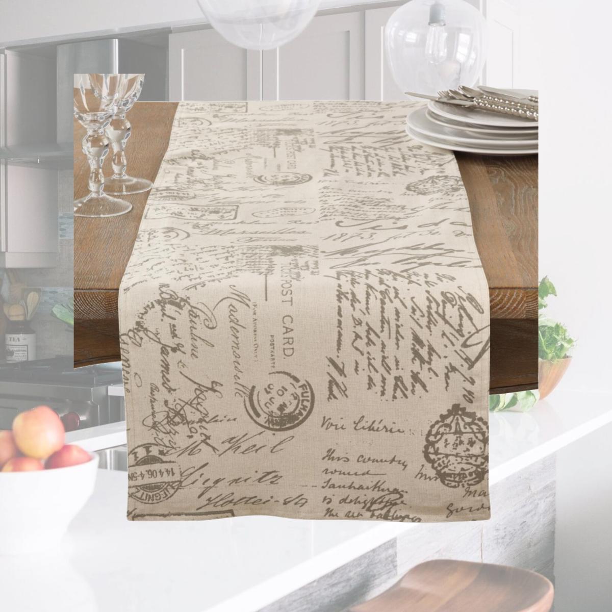 Picture of SARO 0044.N1672B Old Fashioned Vintage Script Print Design Everyday Table Runner - Natural