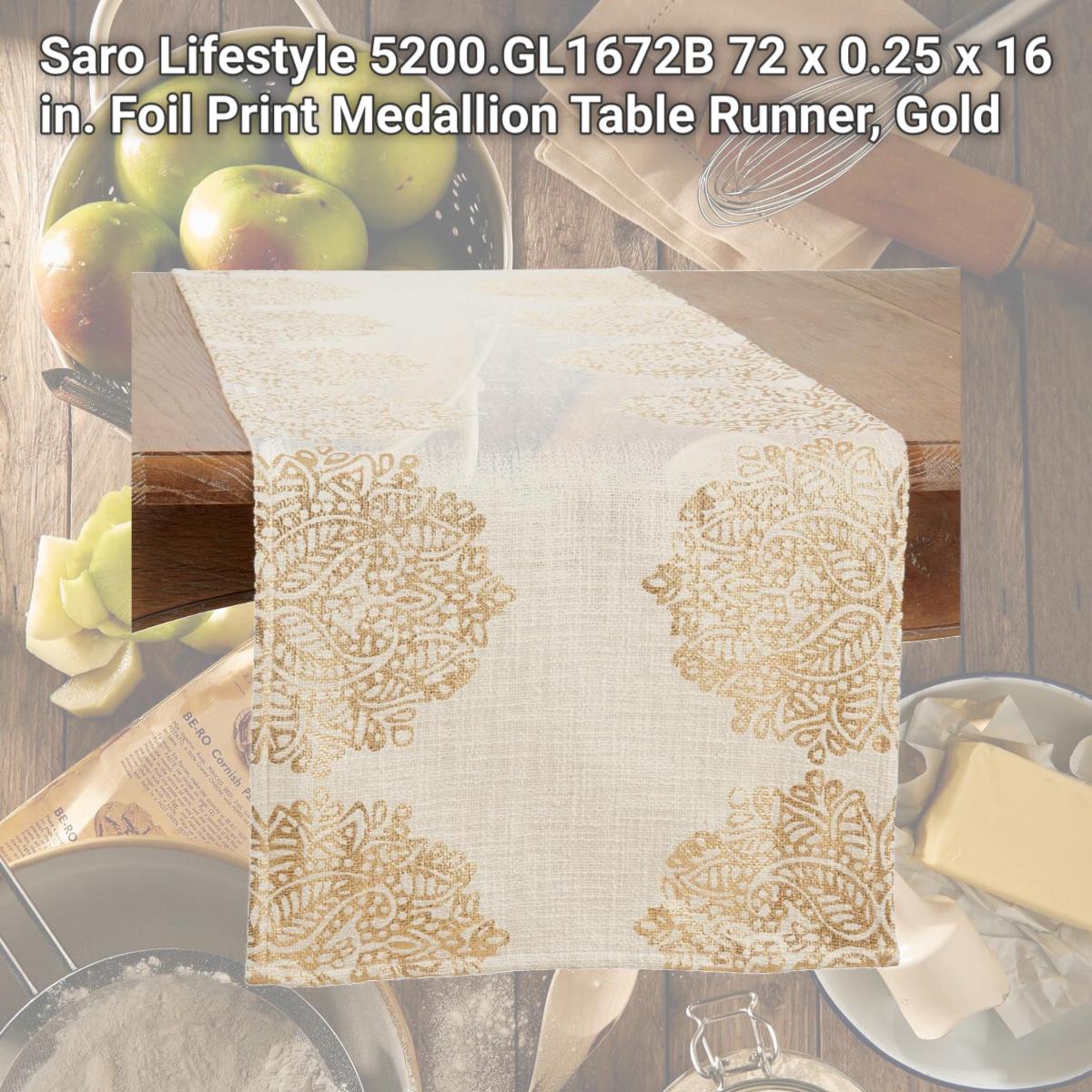 Picture of Saro Lifestyle 5200.GL1672B 72 x 0.25 x 16 in. Foil Print Medallion Table Runner, Gold