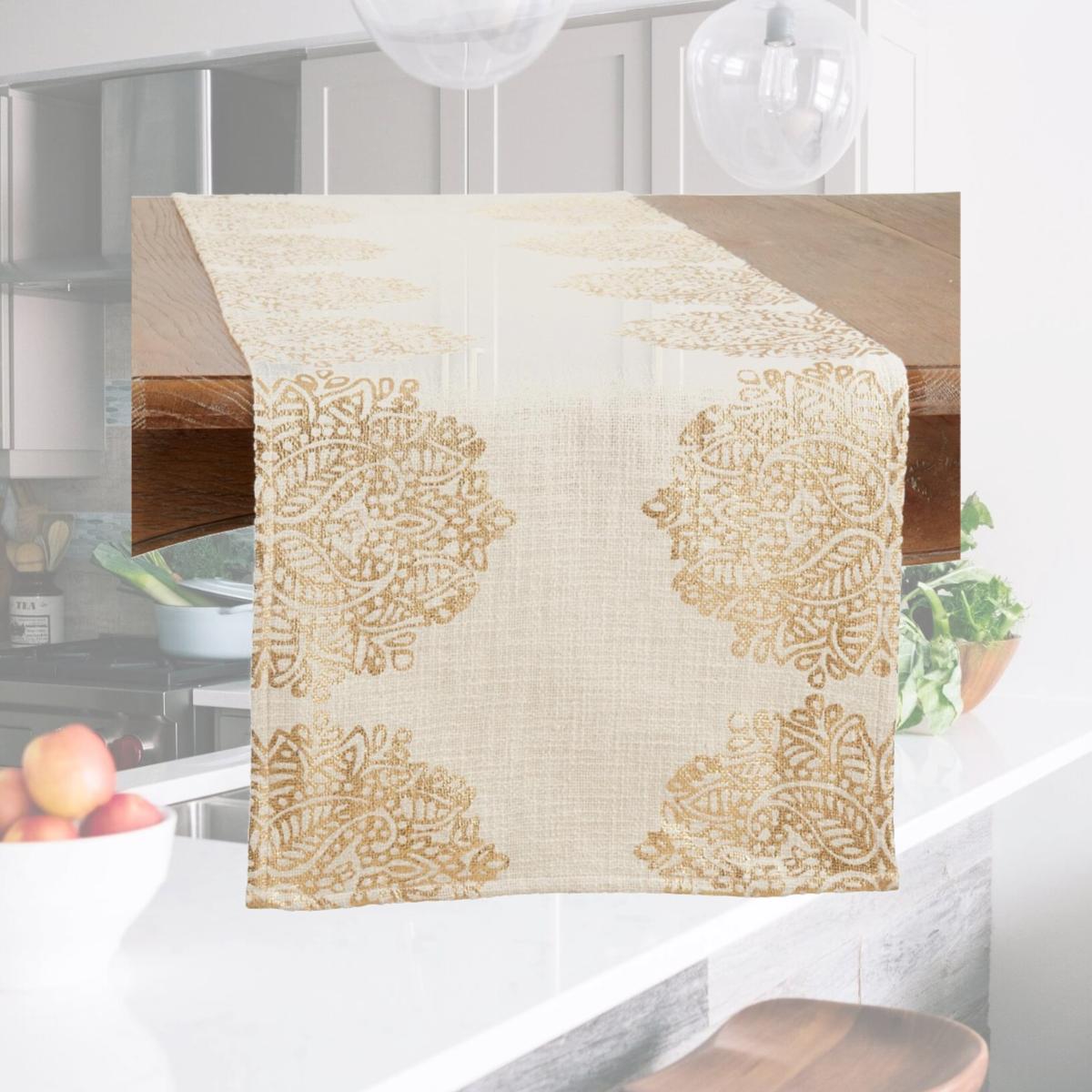 Picture of Saro Lifestyle 5200.GL1672B 72 x 0.25 x 16 in. Foil Print Medallion Table Runner, Gold