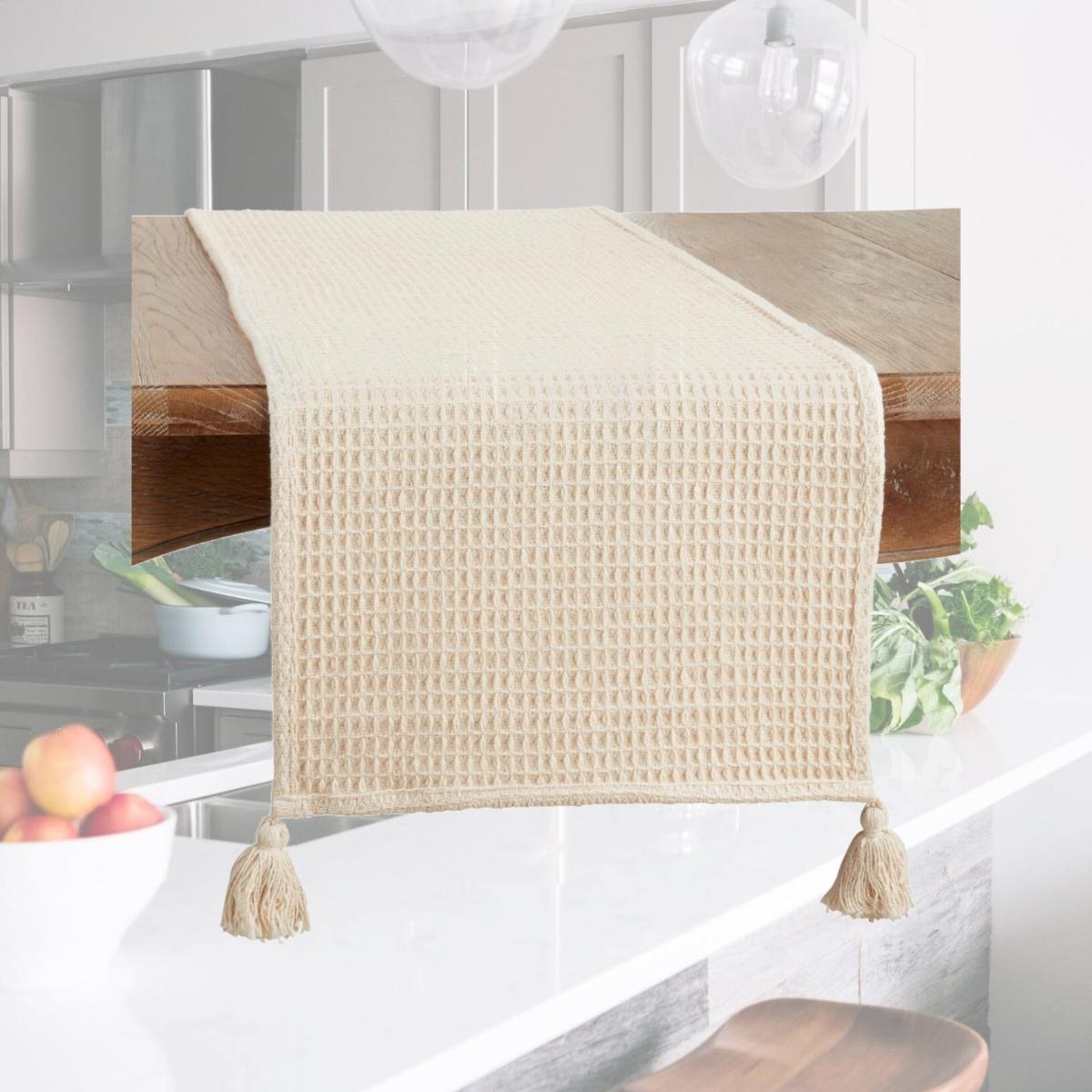 Picture of Saro Lifestyle 5016.N1672B 72 x 0.25 x 16 in. Waffle Weave Table Runner, Natural