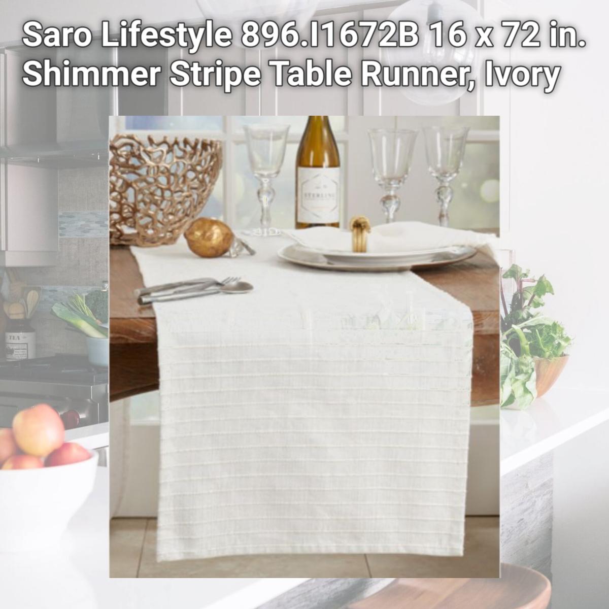 Picture of Saro Lifestyle 896.I1672B 16 x 72 in. Shimmer Stripe Table Runner, Ivory
