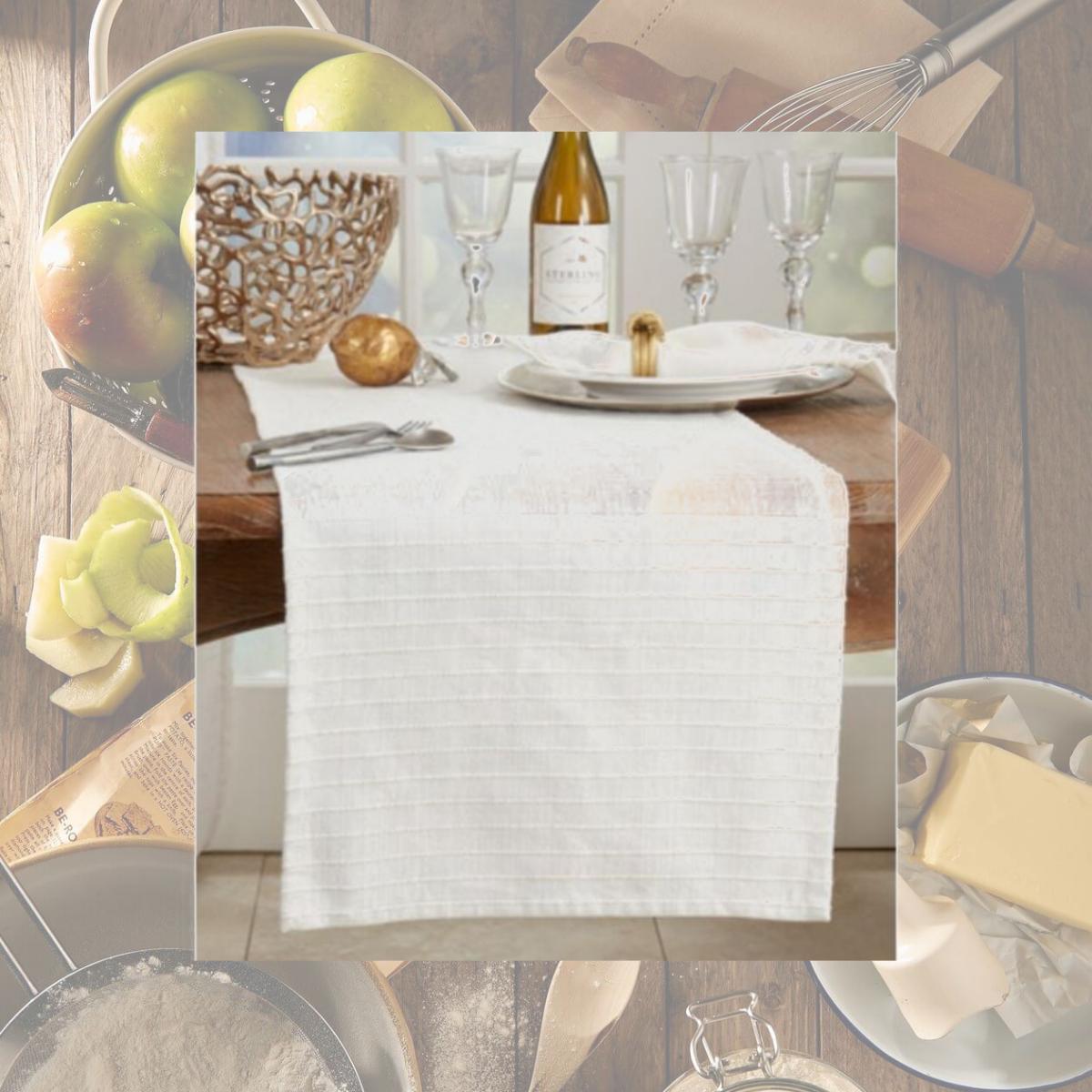 Picture of Saro Lifestyle 896.I1672B 16 x 72 in. Shimmer Stripe Table Runner, Ivory