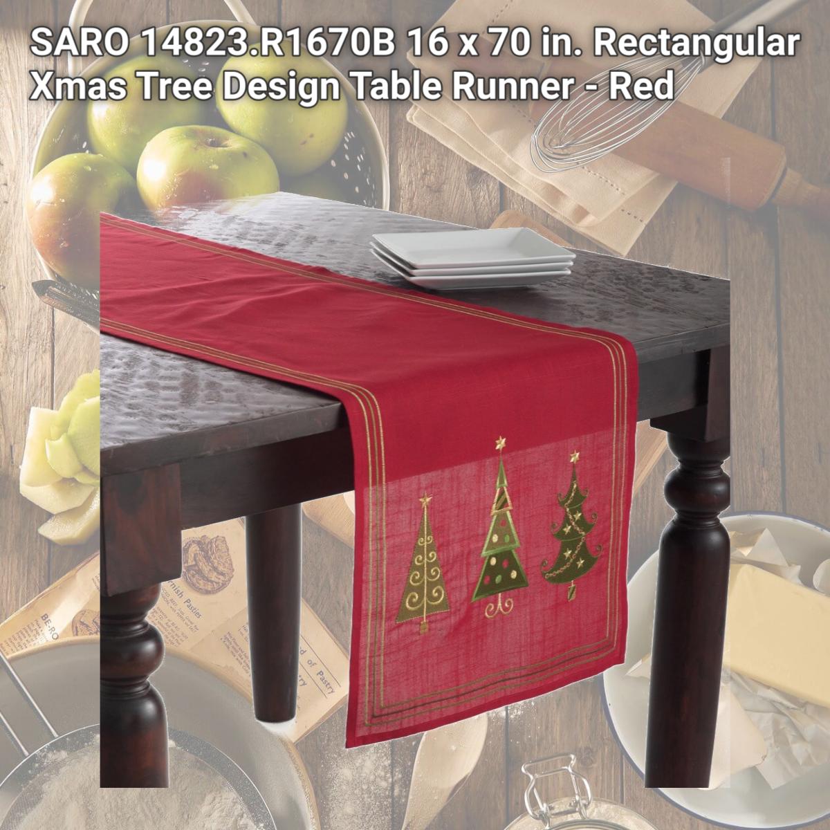 Picture of SARO 14823.R1670B 16 x 70 in. Rectangular Xmas Tree Design Table Runner - Red