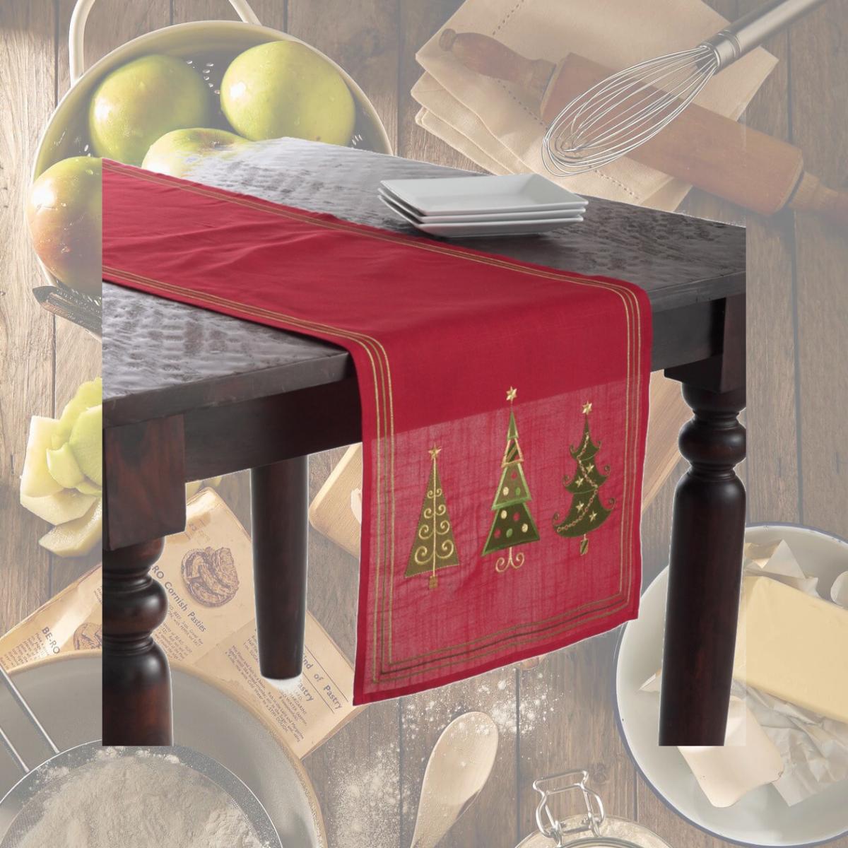 Picture of SARO 14823.R1670B 16 x 70 in. Rectangular Xmas Tree Design Table Runner - Red