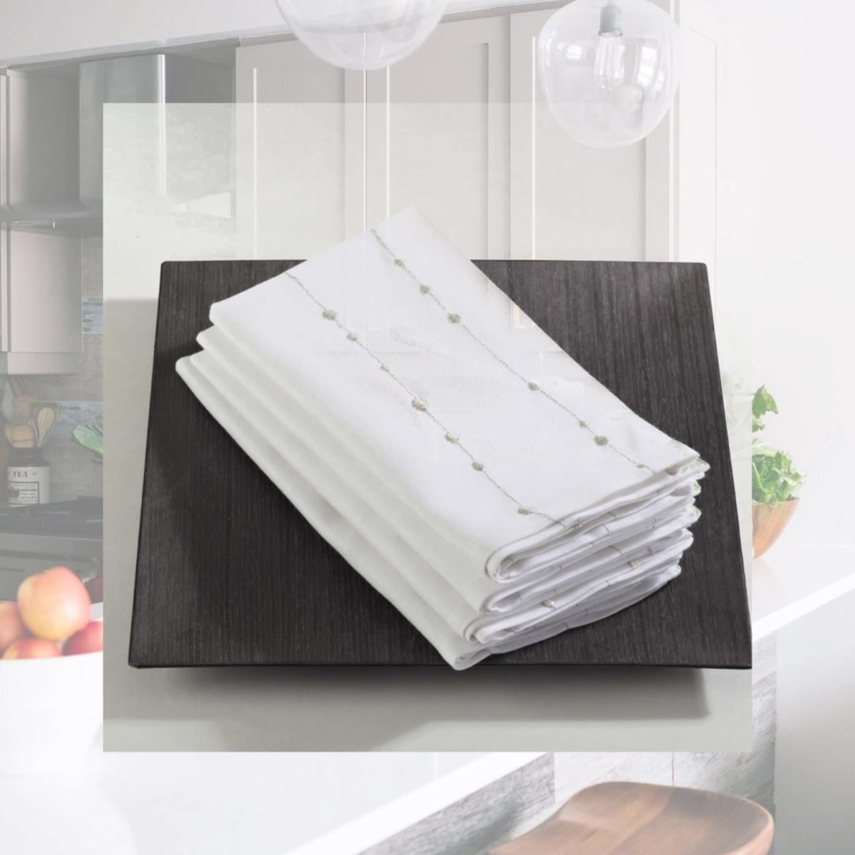 Picture of SARO 4420.S20S 20 in. Square Cotton Napkins with Embroidered Design - Silver  Set of 4