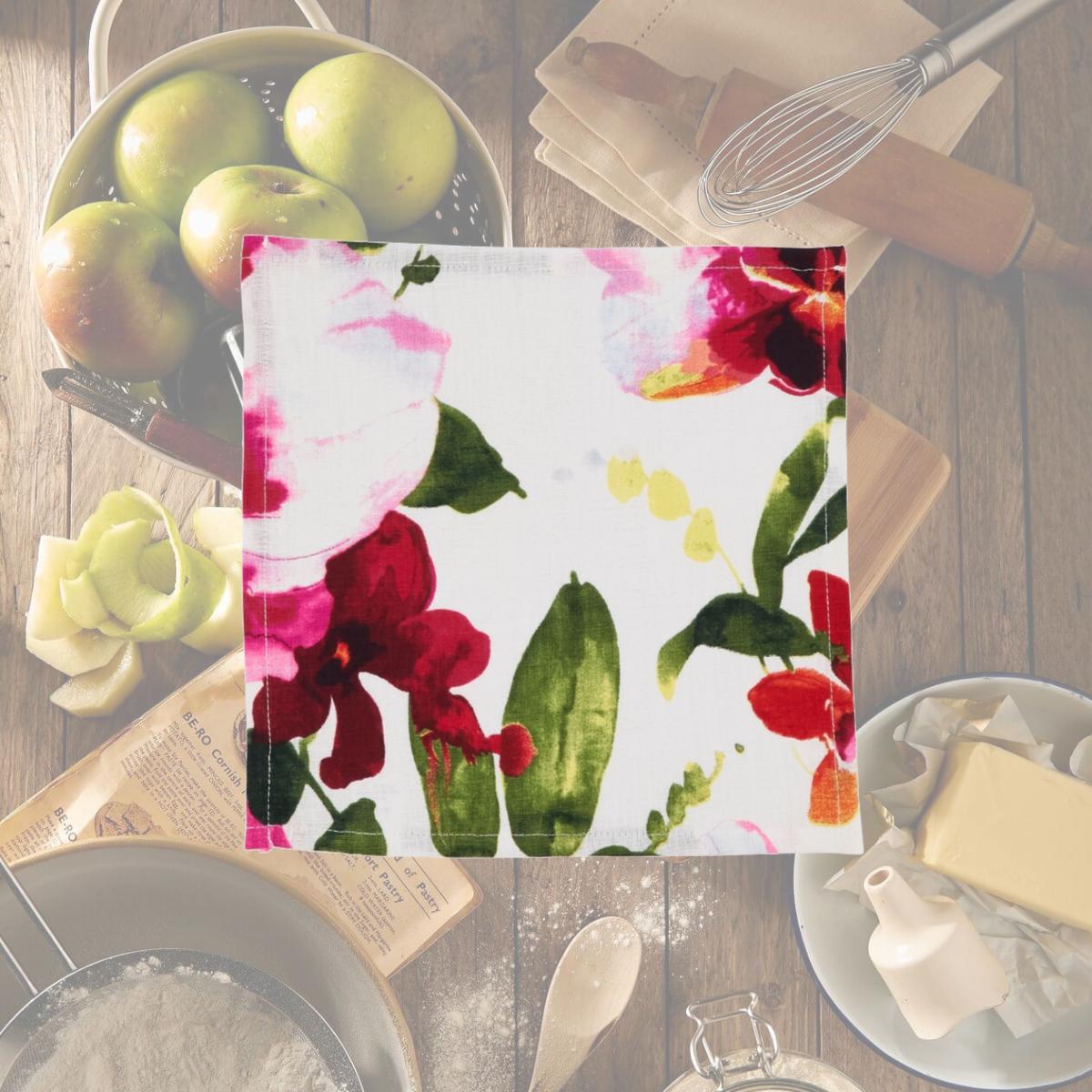 Picture of Saro Lifestyle 1618.M9S 9 in. Watercolor Floral Design Linen Cocktail Napkin, Set of 4
