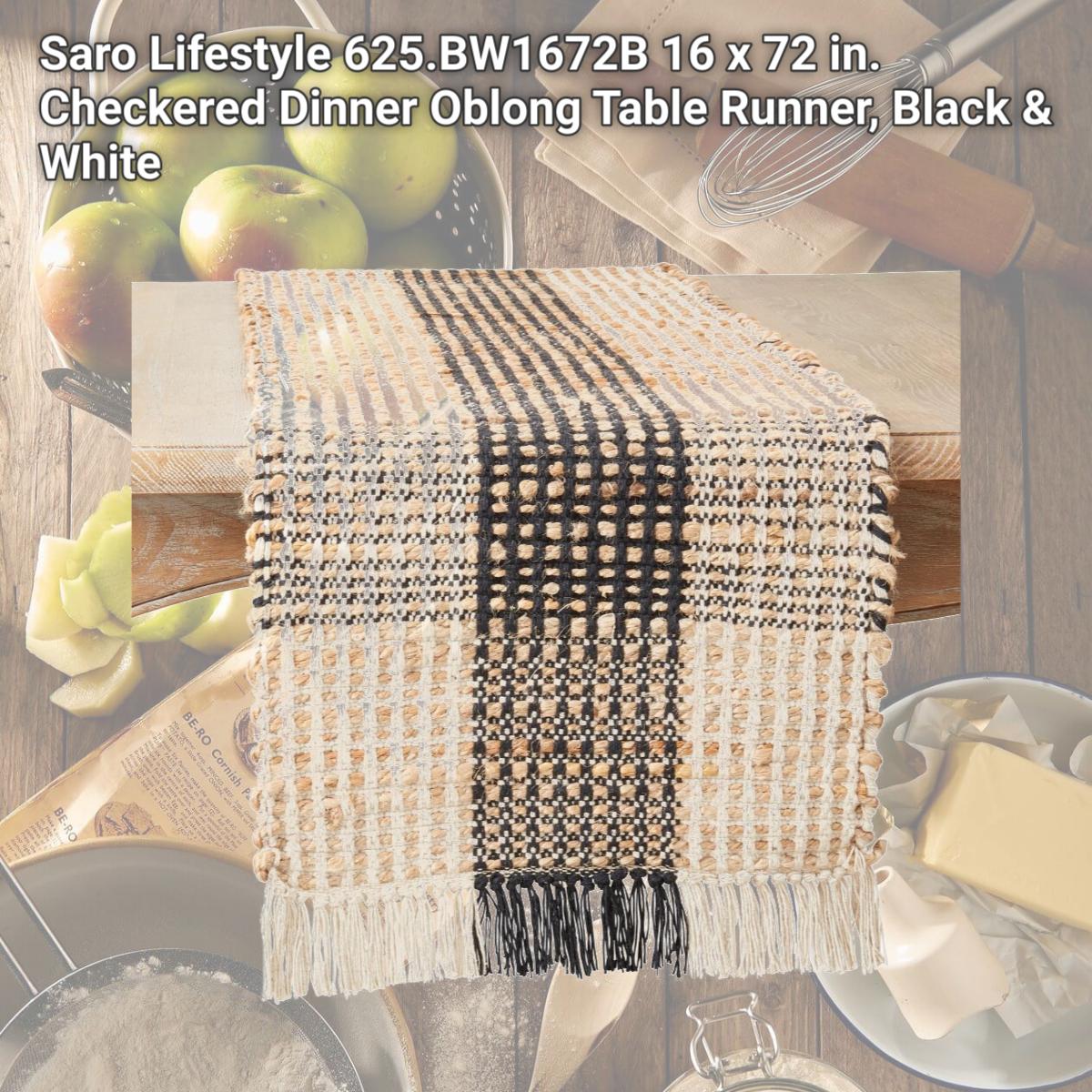 Picture of Saro Lifestyle 625.BW1672B 16 x 72 in. Checkered Dinner Oblong Table Runner, Black & White