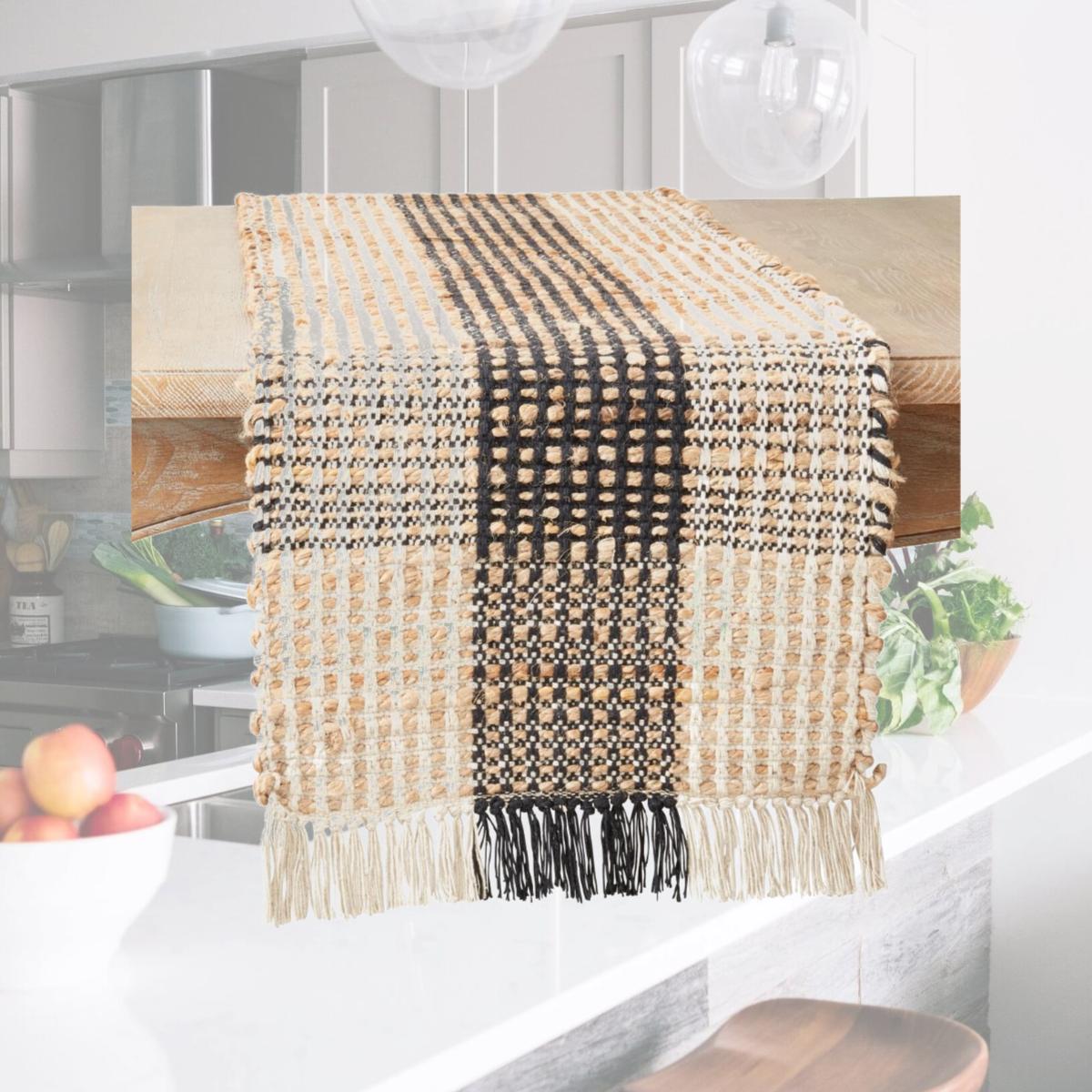 Picture of Saro Lifestyle 625.BW1672B 16 x 72 in. Checkered Dinner Oblong Table Runner, Black & White