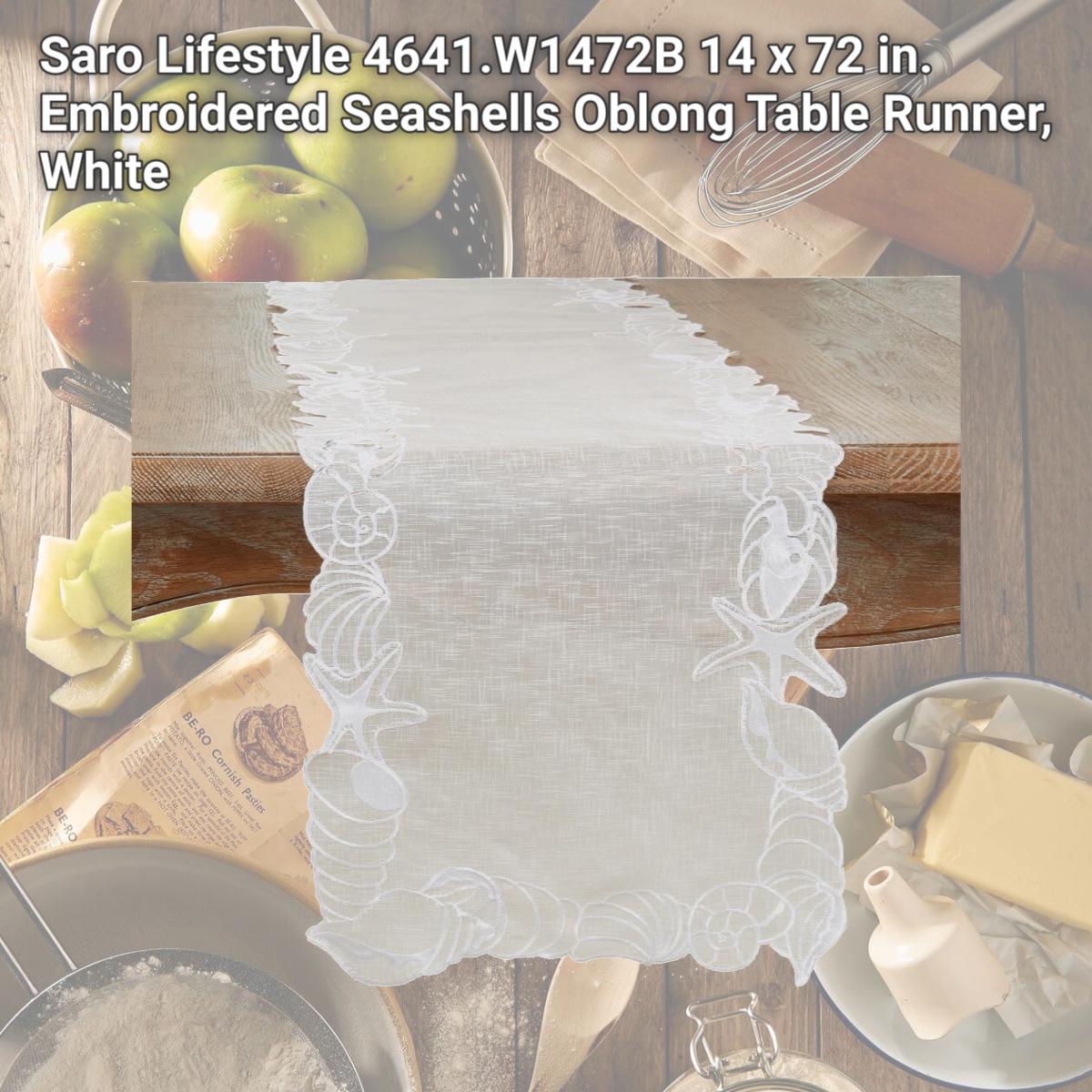 Picture of Saro Lifestyle 4641.W1472B 14 x 72 in. Embroidered Seashells Oblong Table Runner, White