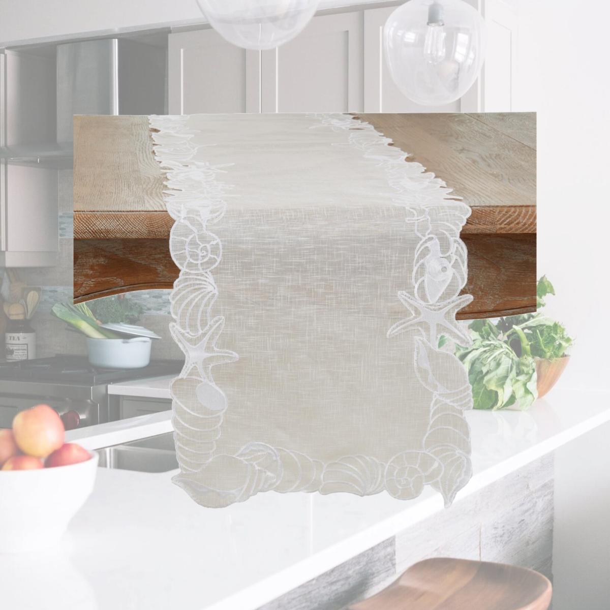 Picture of Saro Lifestyle 4641.W1472B 14 x 72 in. Embroidered Seashells Oblong Table Runner, White
