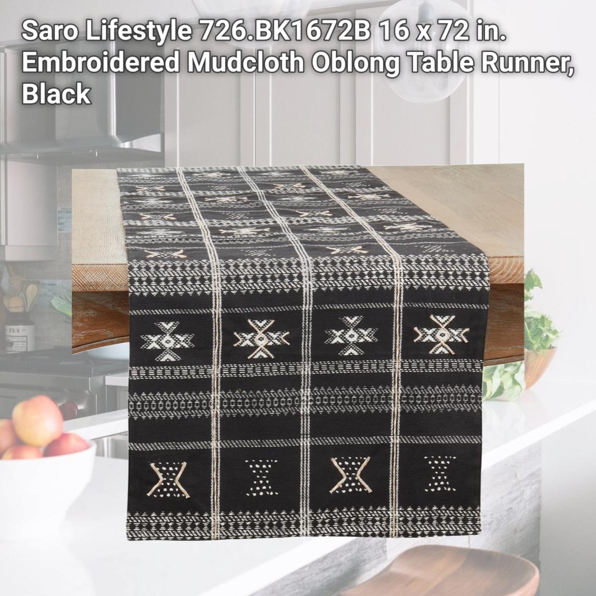 Picture of Saro Lifestyle 726.BK1672B 16 x 72 in. Embroidered Mudcloth Oblong Table Runner, Black