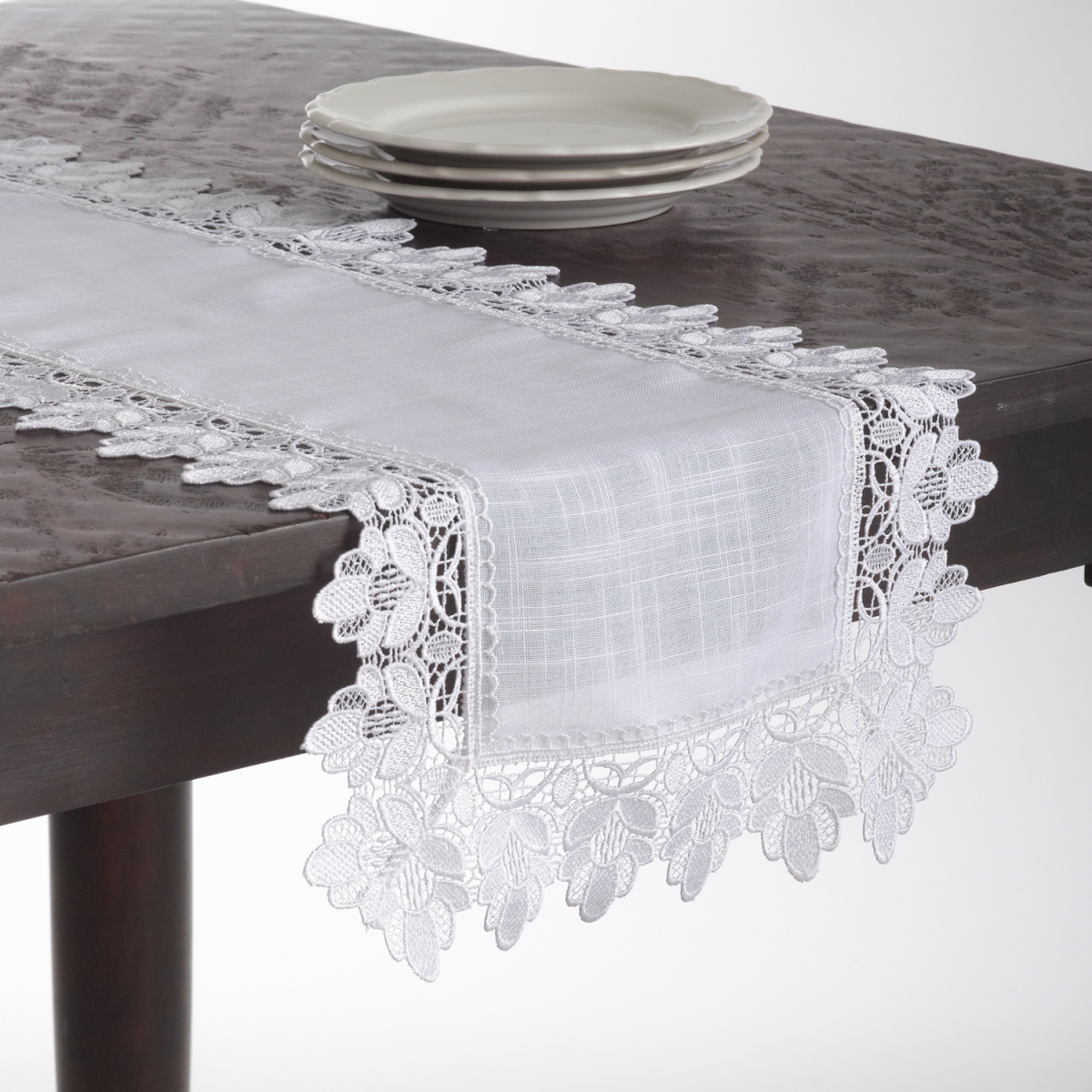 9212.w1672b 16 X 72 In. Venetto Rectangular Lace Trimmed Table Linens - White