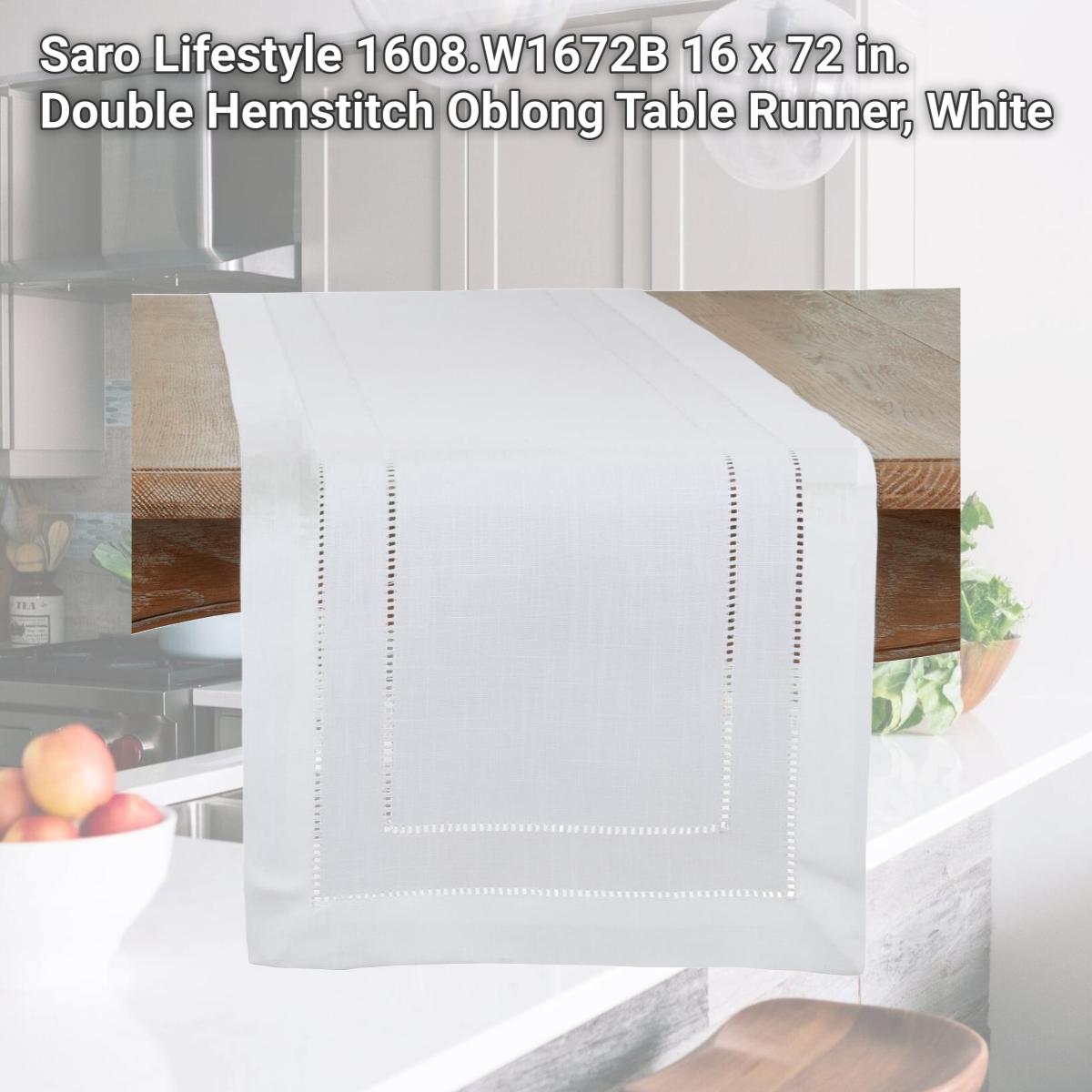 Picture of Saro Lifestyle 1608.W1672B 16 x 72 in. Double Hemstitch Oblong Table Runner, White