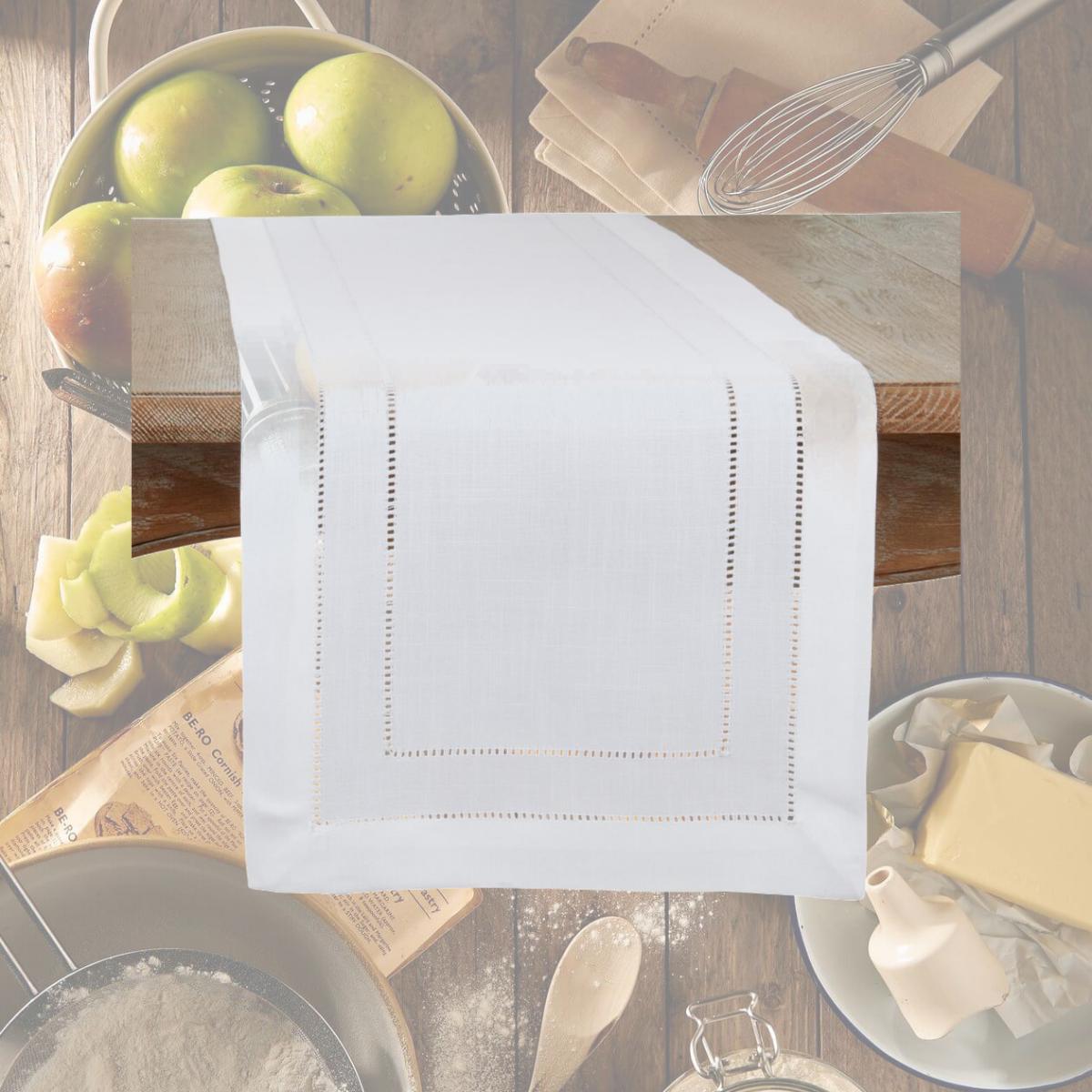 Picture of Saro Lifestyle 1608.W1672B 16 x 72 in. Double Hemstitch Oblong Table Runner, White