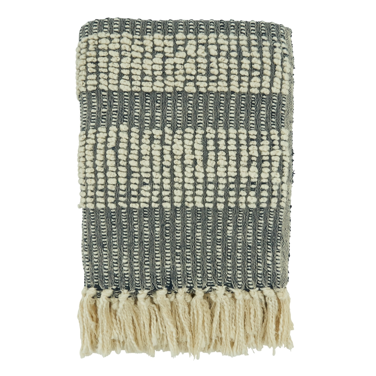 TH674.NB5060B 50 x 60 in. Woven Stripe Oblong Throw Blanket, Navy Blue