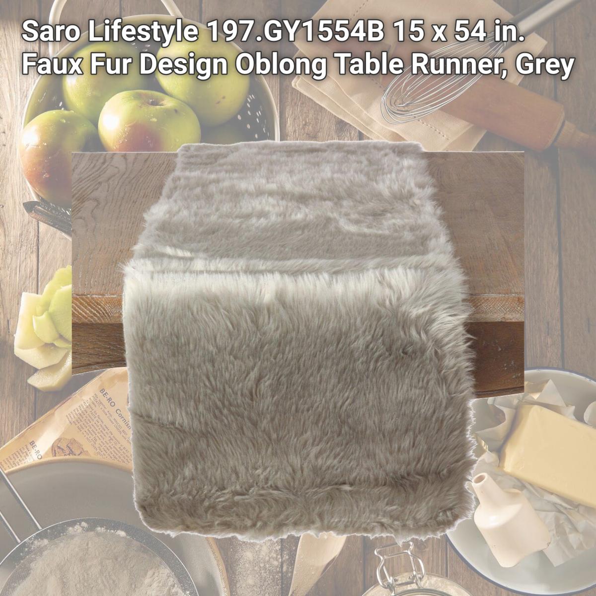 Picture of Saro Lifestyle 197.GY1554B 15 x 54 in. Faux Fur Design Oblong Table Runner, Grey